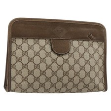 GUCCI GG Supreme Clutch Bag PVC Beige Gold 67 039 5465 Auth gh2123