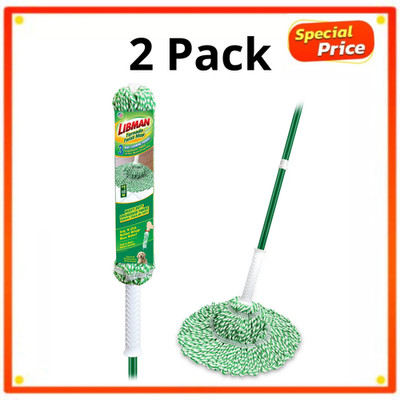 (2 Pack) Libman Tornado Twist Mop Cotton Blend Head Steel Handle Green & White