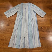 Miss Elaine Robe Womens Petite Small Pastel Stripe Seersucker Zip Front Lounger