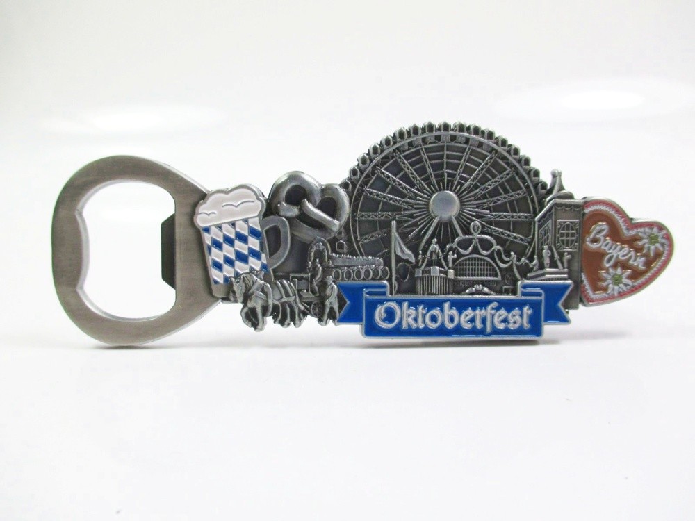 Munich Oktoberfest Bottle Opener Magnet Metal Souvenir Germany Bavaria Pretzel