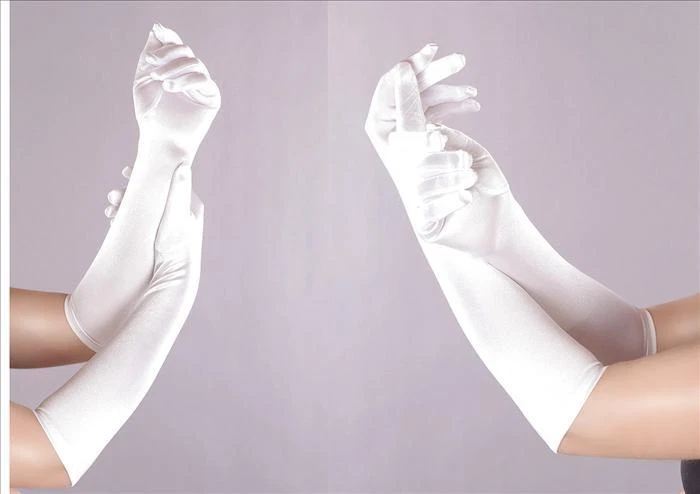 Satin Handschuhe lang glatt Braut Hochzeit Abendmode Gala Gothic super Passform - Bild 4 von 4