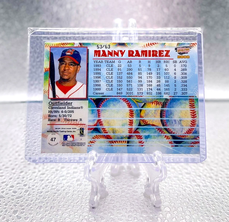 MANNY RAMIREZ 2000 Pacific Revolution #47 lámina roja paralela/63 leyenda de indios Foto 2 de 2