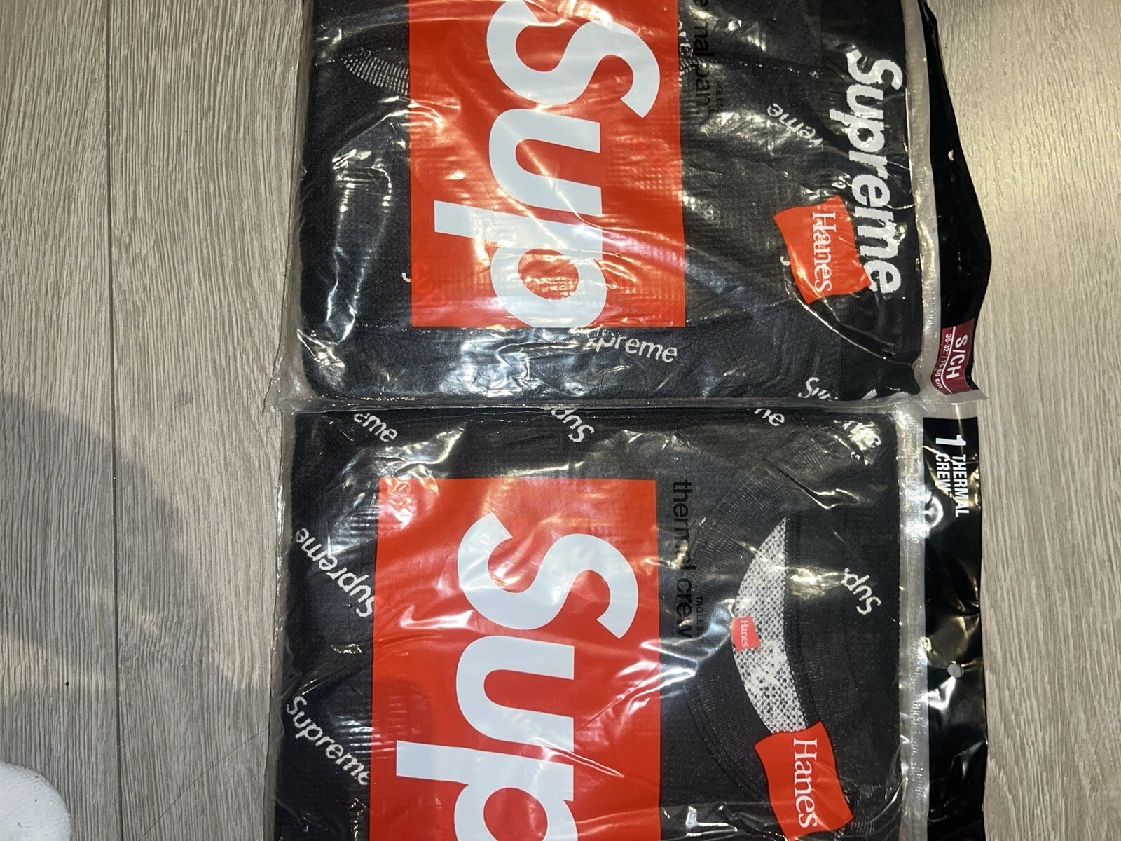 SUPREME x HANES All Over Print Small Black Thermal Crew and Pants Set