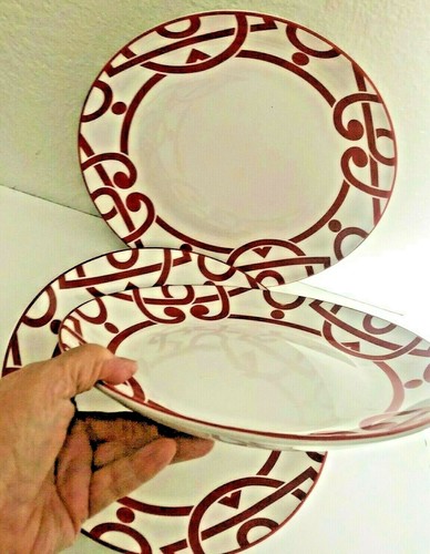 Vtg PATHWAY Red 222 FIFTH Deep DINNER PLATE Fine China Porcelain 10.5" Graphic - Picture 2 of 6
