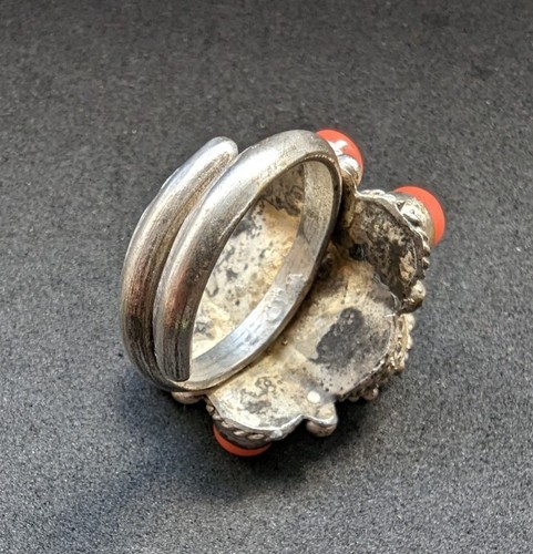 Versilberter Ring rote Emaille orientalisch alt RG 58 - Bild 8 von 10