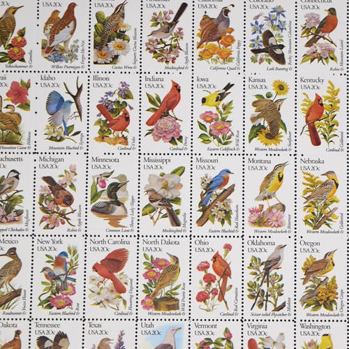 Scott #1953-02 State Birds & Blumen neuwertiges Blatt fünfzig 20 Cent US-Briefmarken Vintage postfrisch - Bild 5 von 6