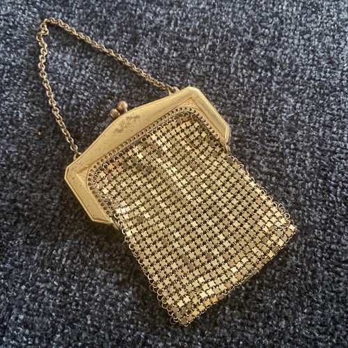 Vtg Mini Whiting & Davis Gold Mesh Purse Flapper Handbag Evening Bag Wristlet - Picture 2 of 16