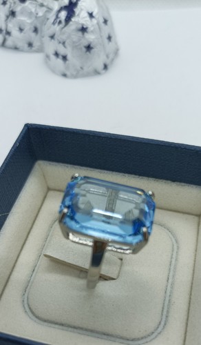 Anillo Plata Aguamarina Talla 16 Esmeralda Rodiado MM 18X13 Mis 14 Regulable - Imagen 2 de 8