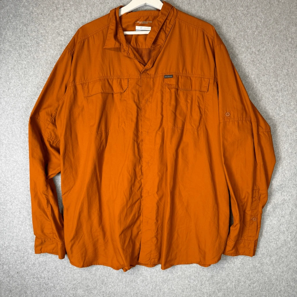 Columbia Sportswear Co Mens Size XXL Button Front Shirt Orange Omni Shade
