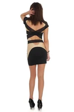 NEW QUONTUM Black Gold Women Dress Open Back Mini Bodycon Cocktail Straps Short