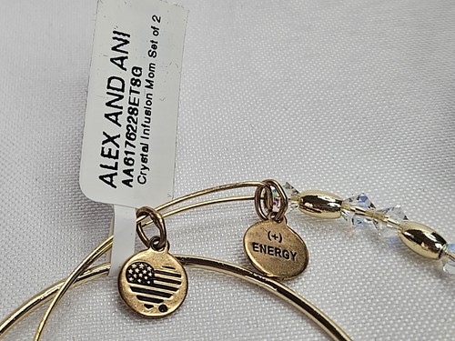 Alex And Ani Crystal Infusion 'Mom' Charm Bangle Set Of 2 Mother's Day - Picture 7 of 15