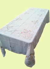 NEW White 72x108" Embroidery Floral Cutwork Embroidered Tablecloth Set 13pcs