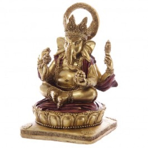 Statue Ganesh 14 cm rouge et or : sculpture déco indienne et divinité hindoue