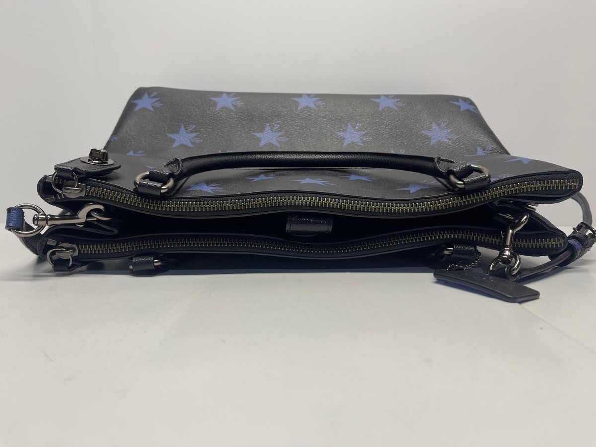 PRE OWNED COACH CANYON SATCHEL LEATHER BLACK BLUE STARS PURSE BAG 
