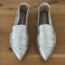 AGL Silver Softy Pointy Toe Moccasin Loafers Size 40.5 | US 10.5 Reg. $370