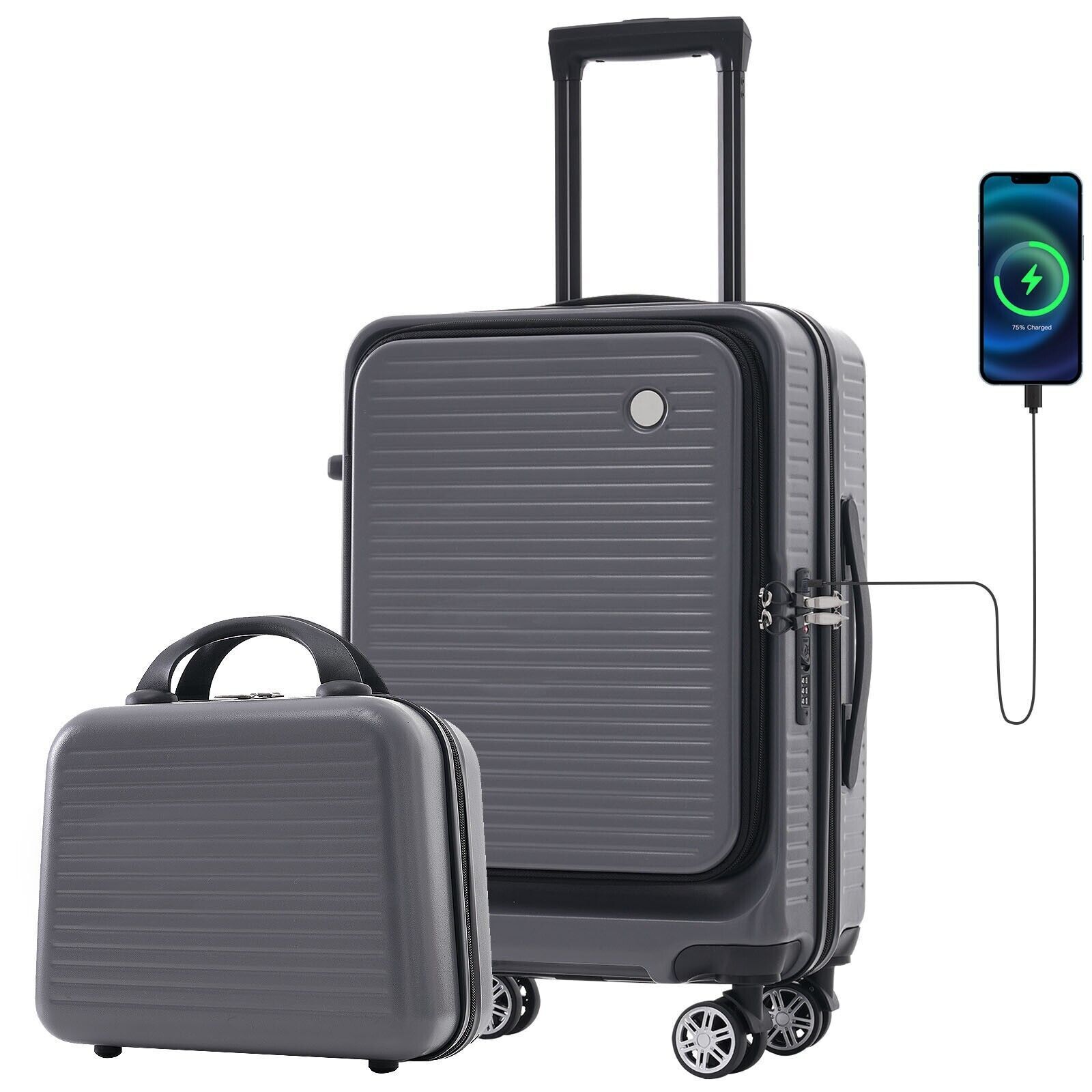 Carry-on Luggage 20 Inch Front Open Luggage Lightweight Suitcase with Front Pock-image