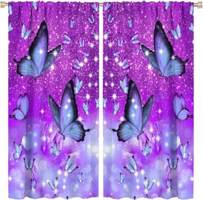 SET OF 2 Watercolor Colorful Butterfly Printed Kitchen Curtains 42'' X 54''