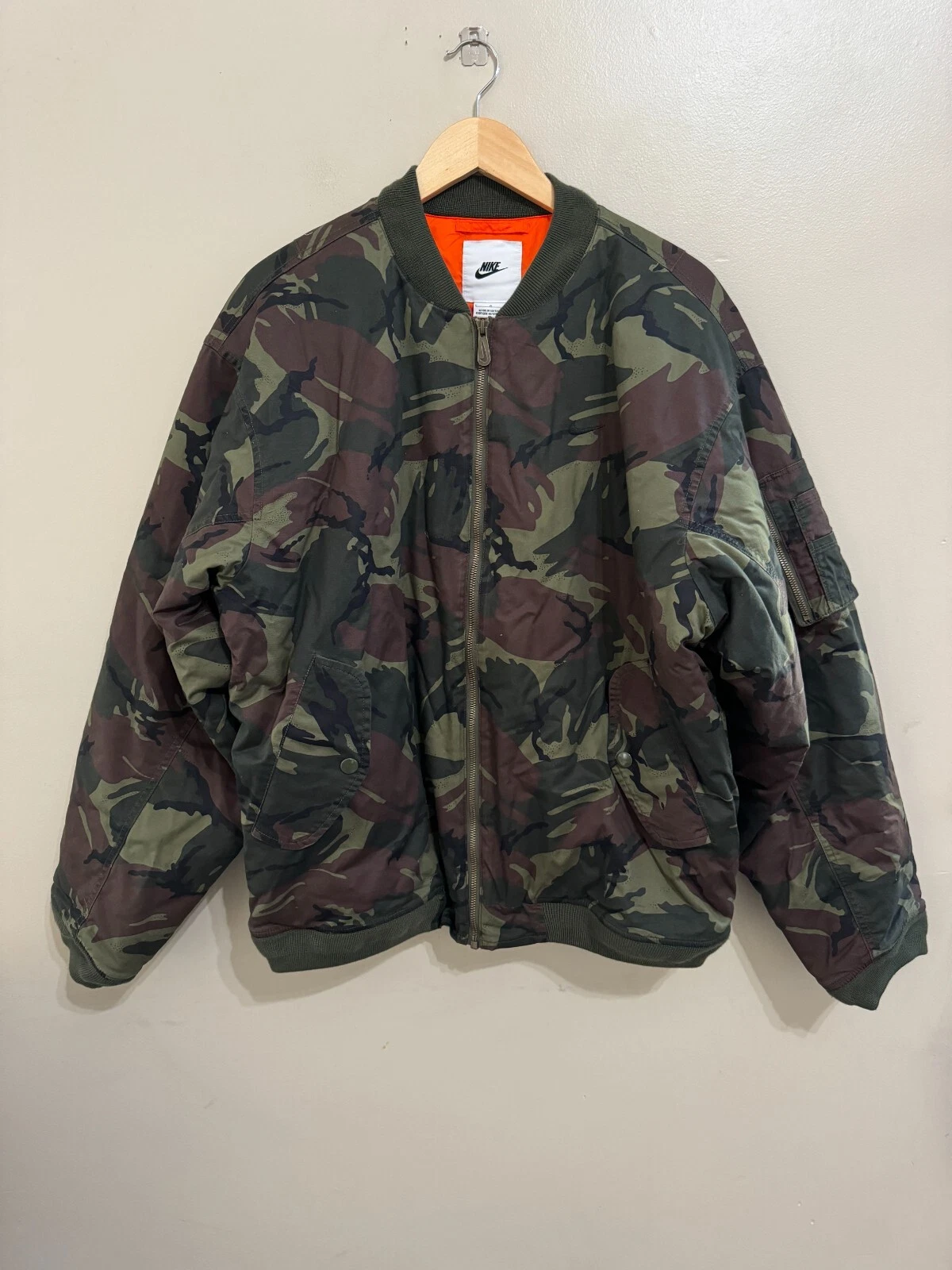Nike Life Woven MA1 Flight Bomber Jacket Camo Insulated FB7591-222 Men's M NEW