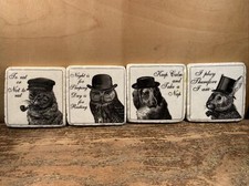 Image of Set Of 4 Novelty Animal Coasters With Messages, Possibly Ceramic, Never Used