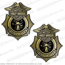 Fits Harley-Davidson Fuel Tank Motorcycle Decals (Set of 2) - Firefighter Badge