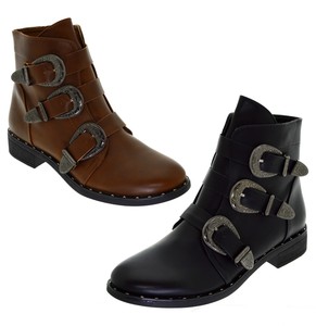 Stivaletto nero donna basso tronchetti con fibbie scarpe Boot basse  borchiate | eBay