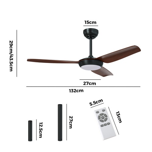 Vevare 52" Ceiling Fan DC Motor With Light Remote Control 5 Speed Fans Walnut - Picture 8 of 10