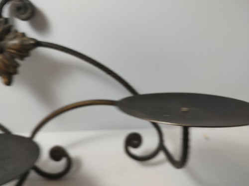 Vintage Black Wrought Iron Scroll Triple Pillar Candle Holder Wall Sconce MCM - 第 4/10 張圖片