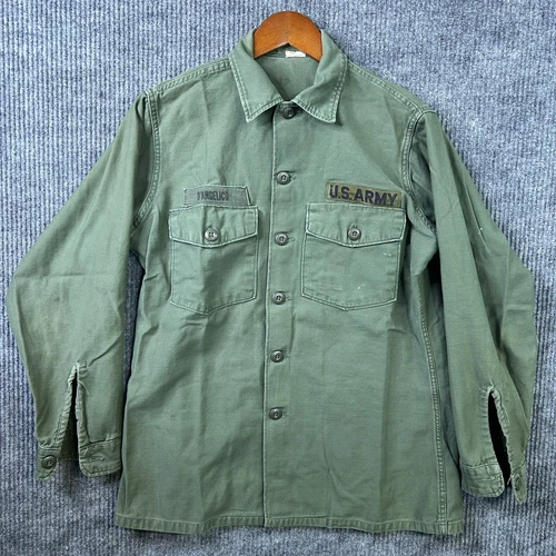 Vintage Military Vietnam Sateen Utility Shirt Mens Large OG 107