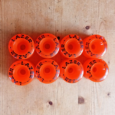 Retro orange Lazer Rollschuhräder 8er Set. Neu. Fit Bauer, Roces, Ventro