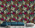 Vintage Bright Colorful Skulls Wallpaper Mural Removeable Washable Peel & Stick