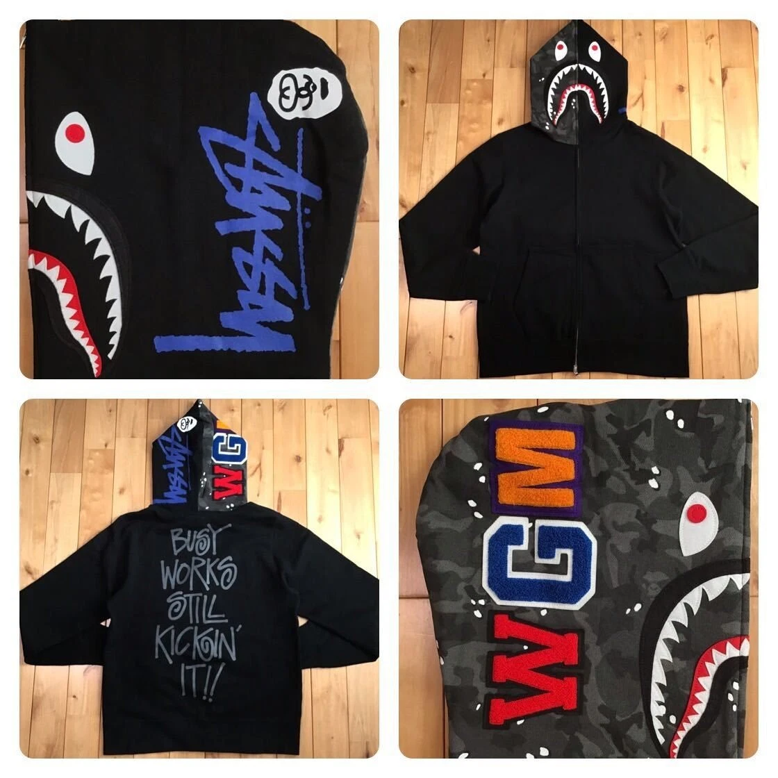 BAPE × stussy shark full zip hoodie black A Bathing Ape Size L