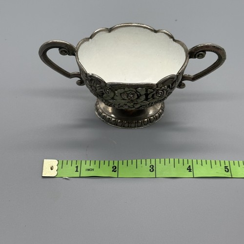 Vintage Salt Sugar Bowl Cellar Porcelain Overlay Flowers Embossed - Picture 7 of 8