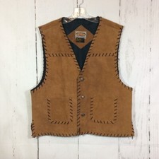 Vintage Paragraff Brown Genuine Leather Suede Vest Size L Rustic Western Pockets