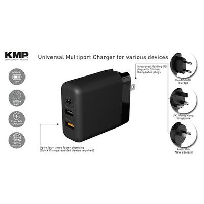 KMP 30W Multiport Travel Charger Black