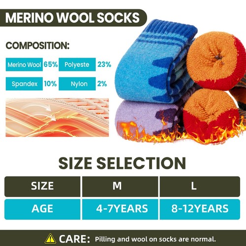 Kids Merino Wool Ski Socks 3 Pairs Boys Girls Thermal Winter Thick Warm Cozy ... - Picture 6 of 6