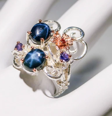 Designer vergoldet Silber Ring mit natürlicher Sternsaphir - Bild 1 von 4