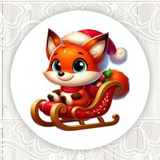 Christmas Fox Sledding Stickers Round Matte Labels Seals