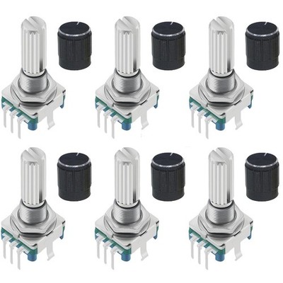 6pcs EC11 Rotary Encoder with Push Button 360° 5 Pins and Knob  for , ,5297