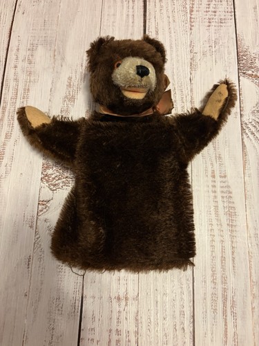 Vintage Braunbär Handpuppe Glasaugen & Original Band ? Steiff ?