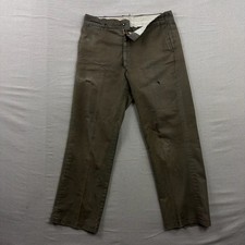 Sears Perma-Prest Work Trousers Mens 32x26 Olive Green Distressed Vintage 70s