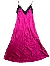 Vintage Valentino Intimo Satin Lace V Neck Slip Dress Nightgown Pink Med READ