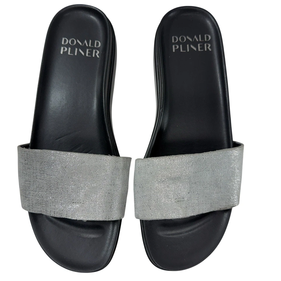 Sandalia Donald Pliner Cuña Deslizable Fifi Cuero Talla 6 Plateada Metálica Mujer Foto 4 de 4