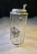 Vintage~Old Germany Glass Beer Stein ~Pewter Lid~ Collectible ~Man Cave~Unique