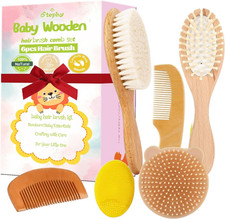 6 Piece Baby Hair Brush Comb Set, Natural Bamboo Goat Bristle for Cradle Cap