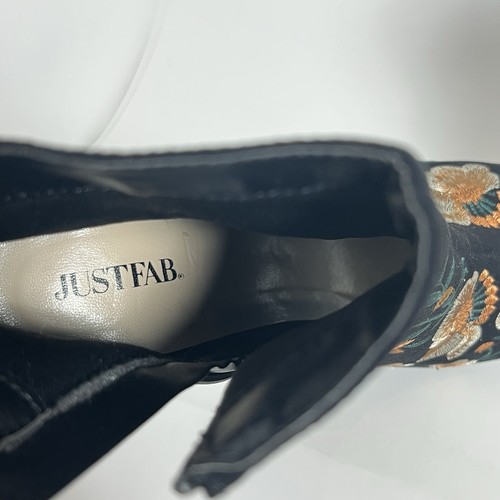 JustFab Bianka Zip Ankle Booties Heel Black Orange Embroidered Floral Womens 6.5 - Picture 11 of 14