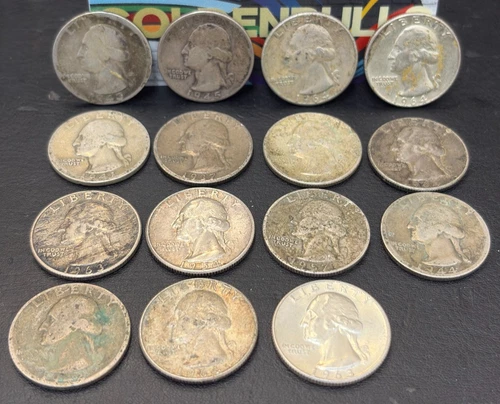 Lot Of 15 - 25c Washington 90% Silver Quarters $3.75 Mixed Dates/circulated