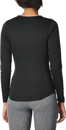 Camisa térmica de doble capa de peso pesado Duofold para mujer - negra cuello redondo Foto 3 de 4