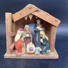 Vtg Nativity Christmas Manger Scene 6 Figures 5” Religion Holy Night