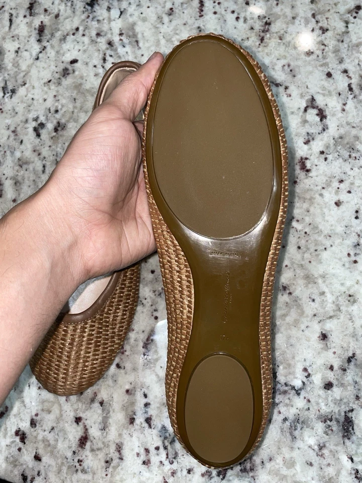 Pisos de ballet Gianvito Rossi NWB Carla Marbella Rafia Cuoio 37 1/2 - 7US marrón Foto 2 de 4