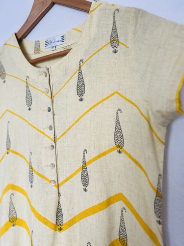 Westside Womens 100% Cotton Yellow & Black Paisley Lounger Dress Sz M Pockets - Picture 3 of 11